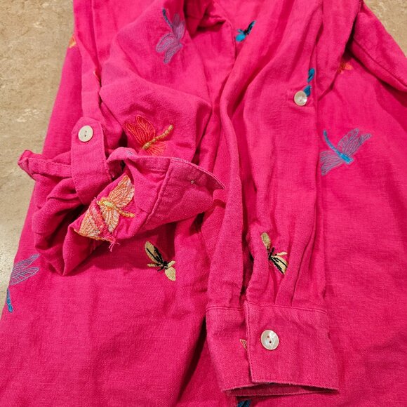 Women's Breckenridge Linen Blend Embroidered Button Down Blouse Hot Pink Size L - Picture 7 of 7